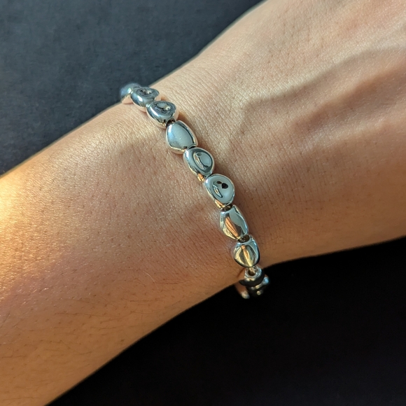 Sterling Silver 925 Solid Beaded Bracelet Bangle Elegant Minimalist Modern - Picture 2 of 6